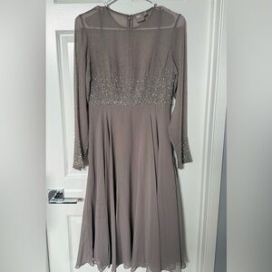 ASOS Gray Long Sleeve Beaded Midi Dress